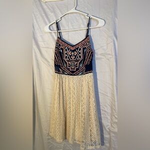 Patterned Navy and Cream Dress